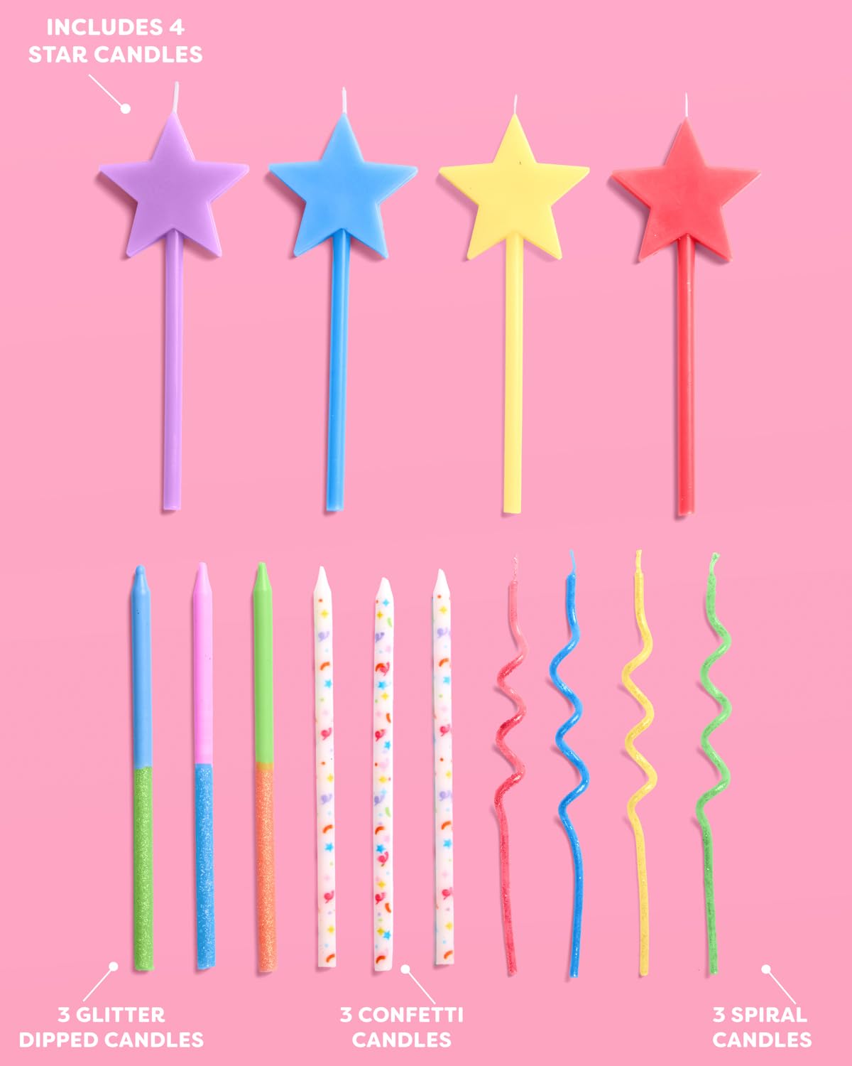 xo, Fetti detalle de velas espiral con glitter que reflejan luz