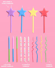 xo, Fetti detalle de velas espiral con glitter que reflejan luz