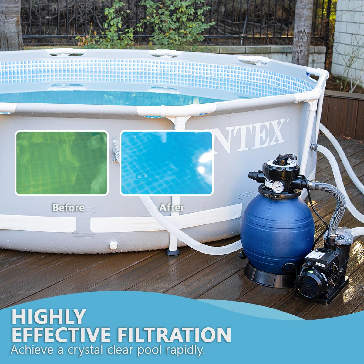 XtremepowerUS transparent strainer basket capturing debris, simplifies maintenance