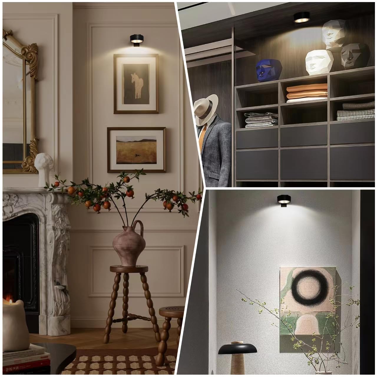 Xuolder ambiente de salón con varias luces iluminando cuadros decorativos