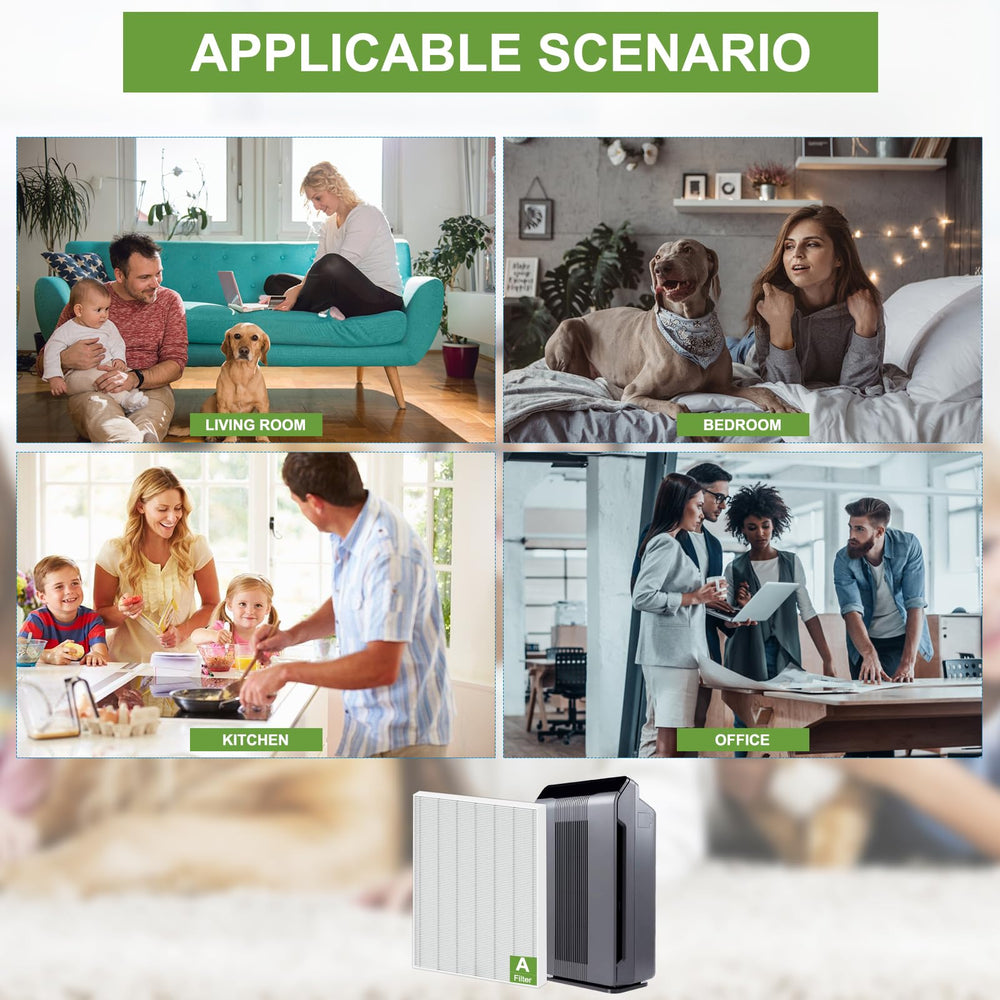 XY100T escena doméstica con purificador y pack de filtros, beneficio: repuestos listos para mantenimiento