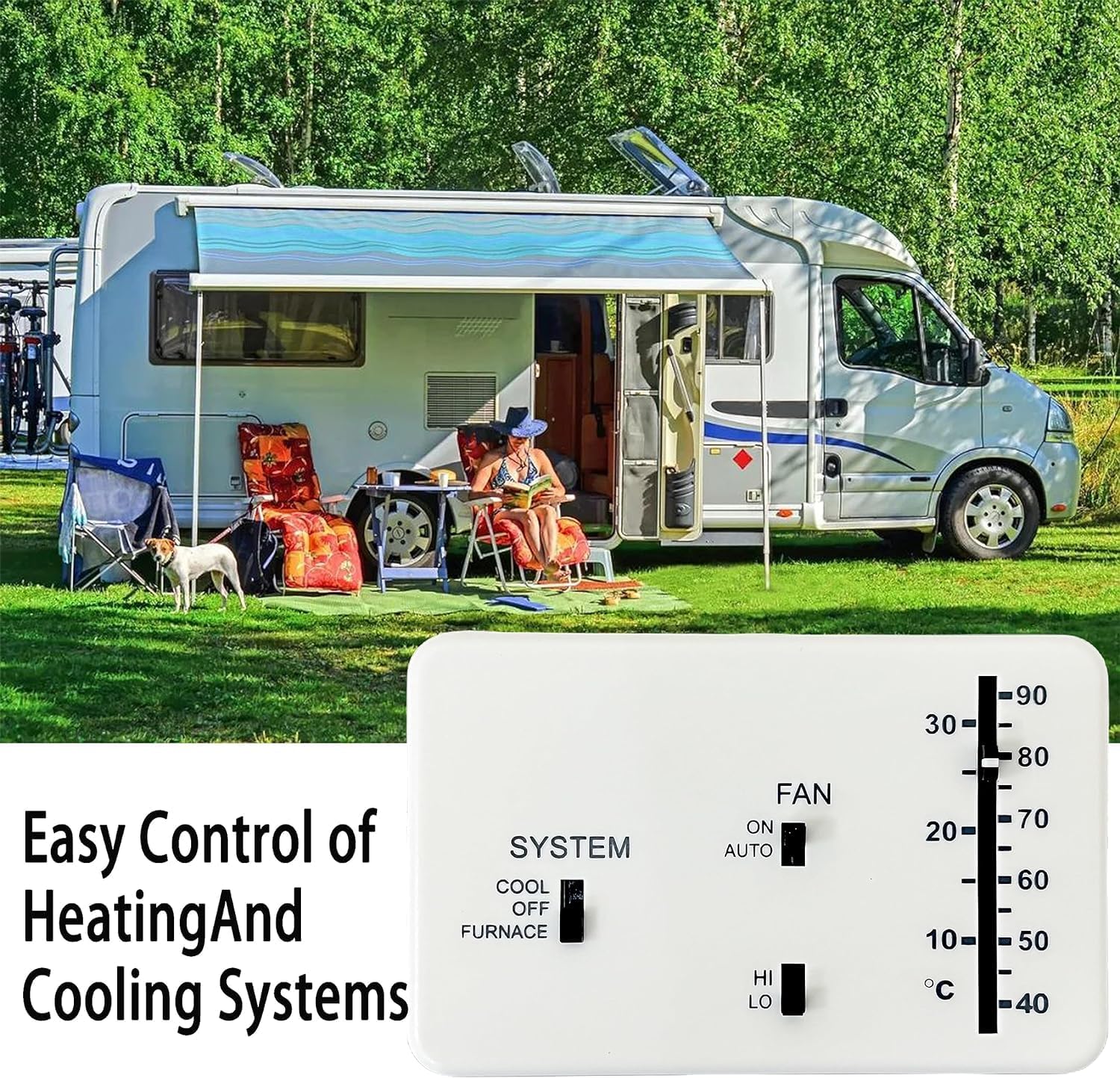 XZHJJF termostato instalado en cabina RV en uso, controla clima interior fácil