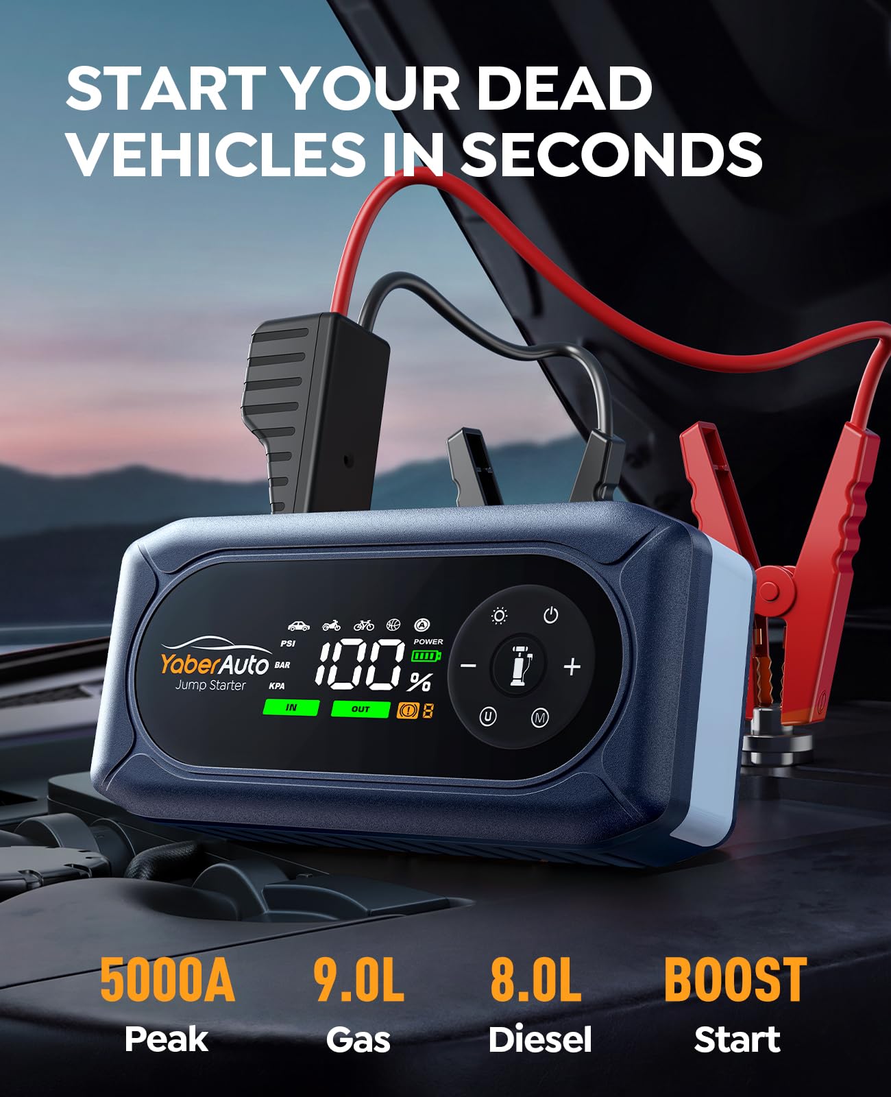 YaberAuto pantalla grande de 3.3 pulgadas mostrando presión precisa y controles intuitivos