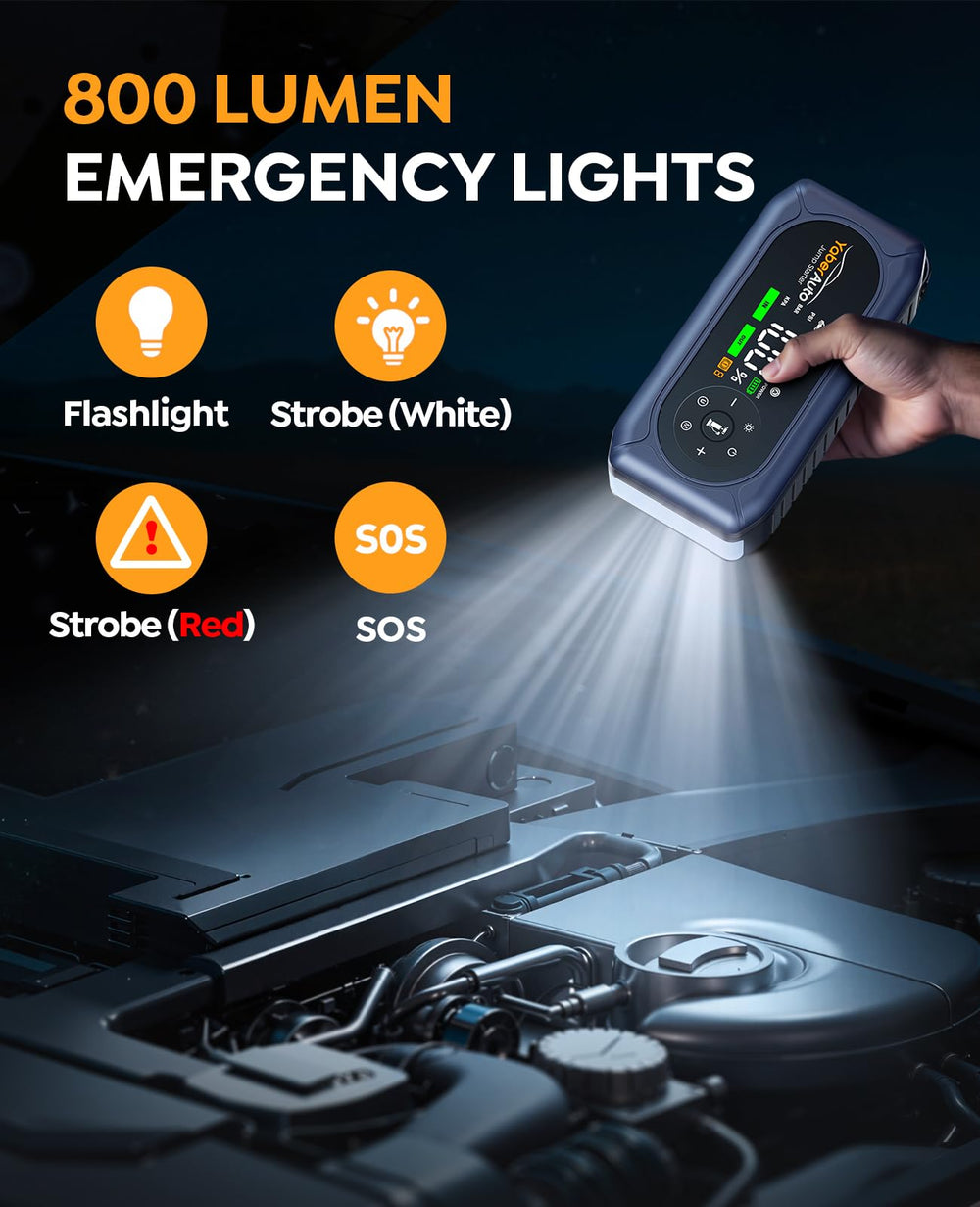 YaberAuto luz de 800 lúmenes iluminando carretera nocturna para reparaciones seguras