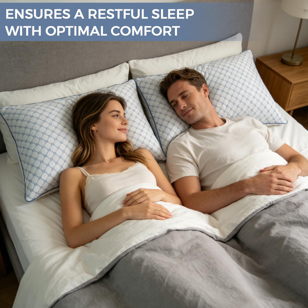 Yagamo almohada en cama moderna mostrando estética y confort en dormitorio