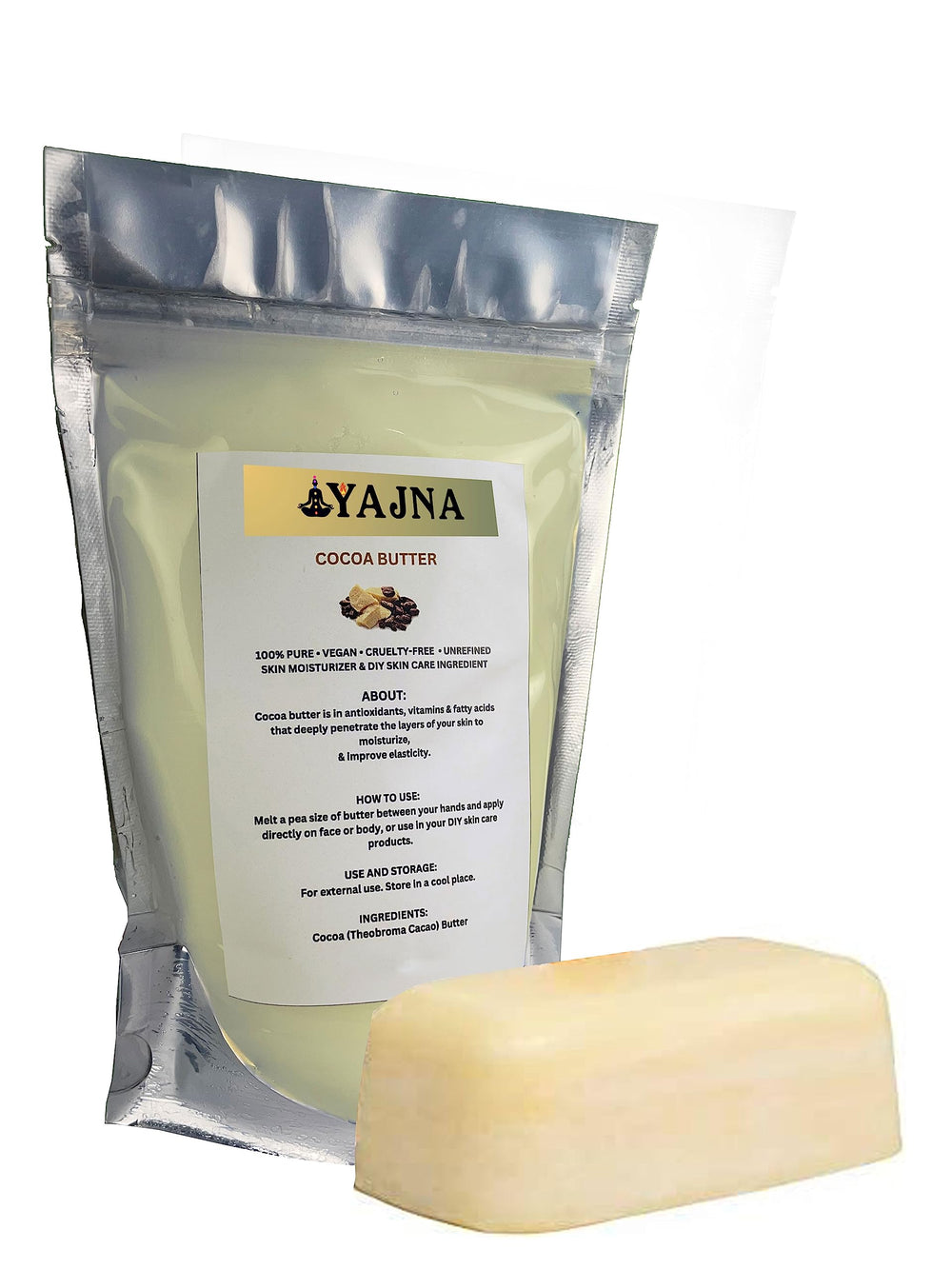 Yajna bote abierto con producto listo para uso en piel y cabello