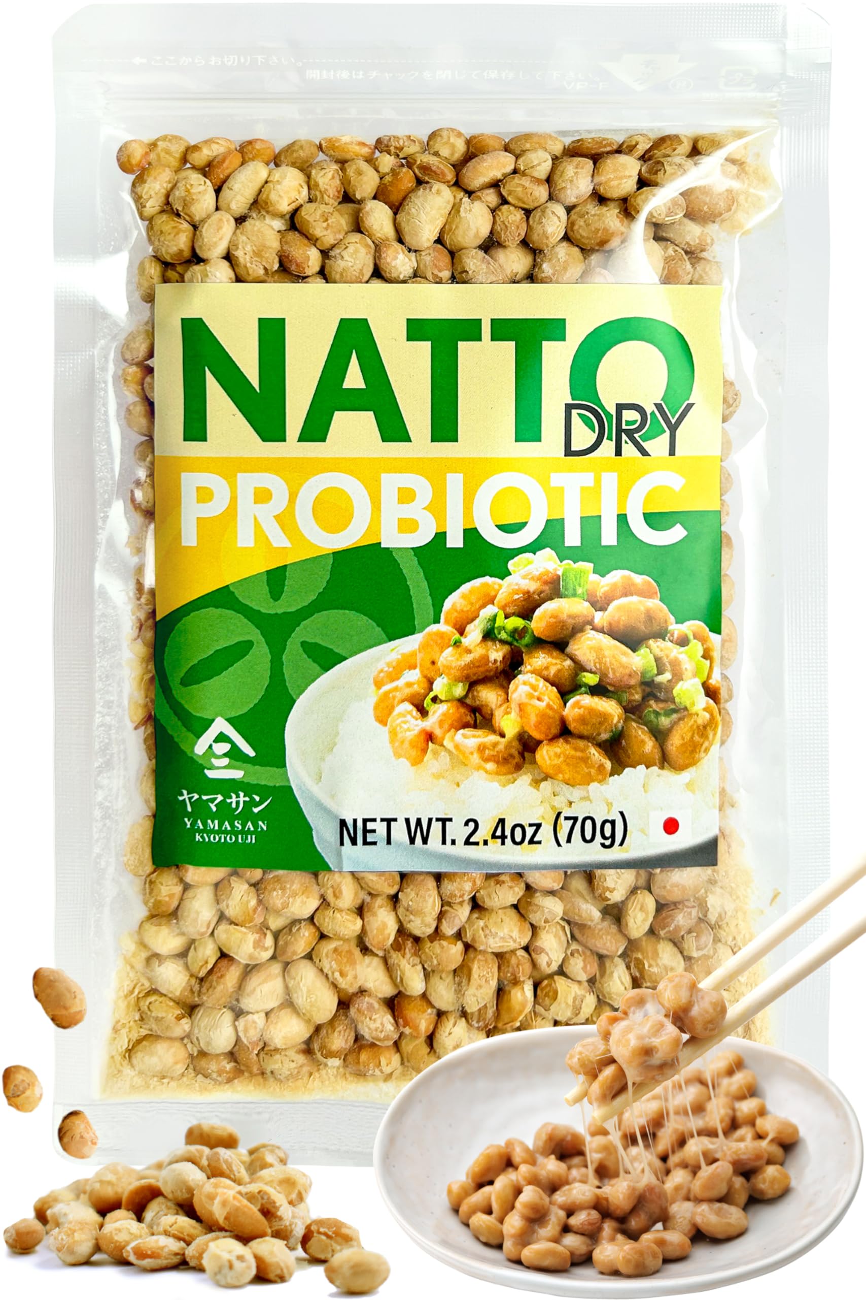 YAMASAN KYOTO UJI envase frontal del natto liofilizado mostrando etiqueta y tamaño