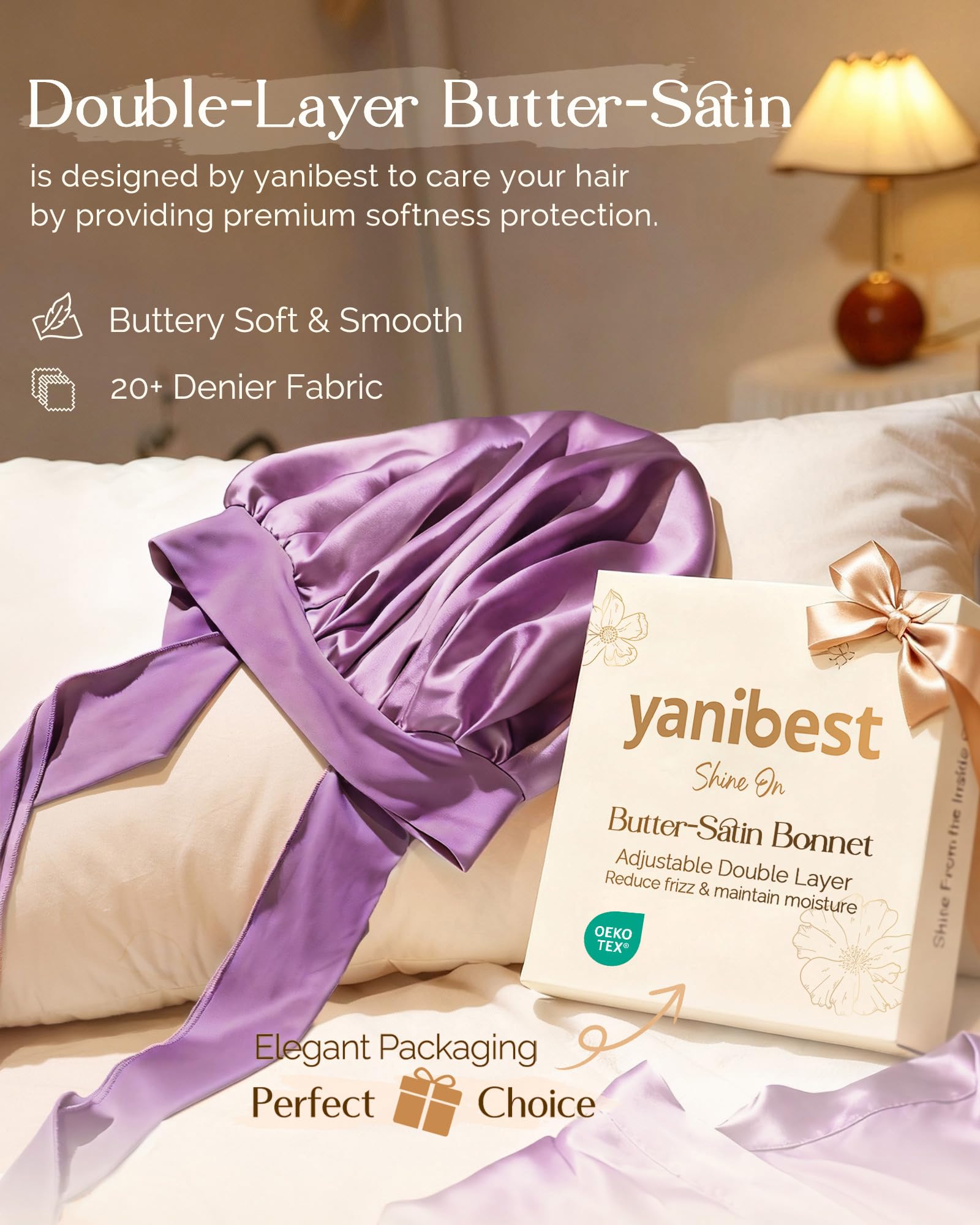 YANIBEST detalle tela satén suave reduce fricción y frizz