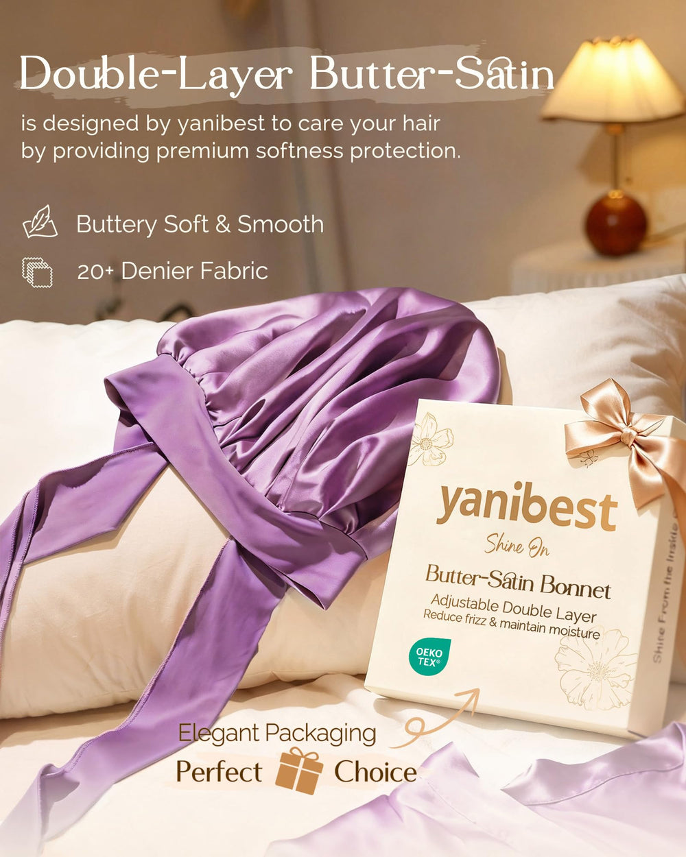 YANIBEST detalle tela satén suave reduce fricción y frizz