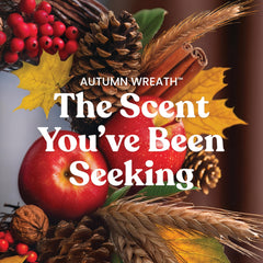 Yankee Candle detalle de etiqueta Autumn Wreath que destaca aroma estacional