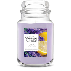 Yankee Candle tarro frontal mostrando diseño y fragancia Lemon Lavender