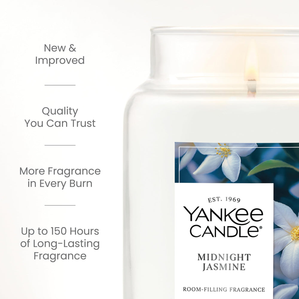 Yankee Candle Midnight Jasmine mecha de fibra natural para combustión limpia