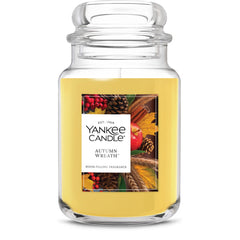 Yankee Candle tarro frontal Autumn Wreath mostrando diseño y elegancia