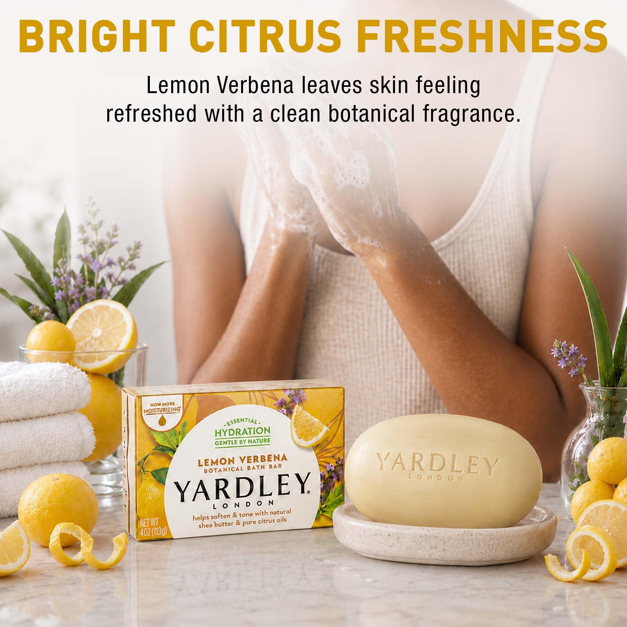 Yardley London barra en mano para comparar tamaño y duración práctica