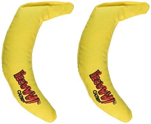 Yeowww! banana in cat's paws showing engagement and active play benefit
