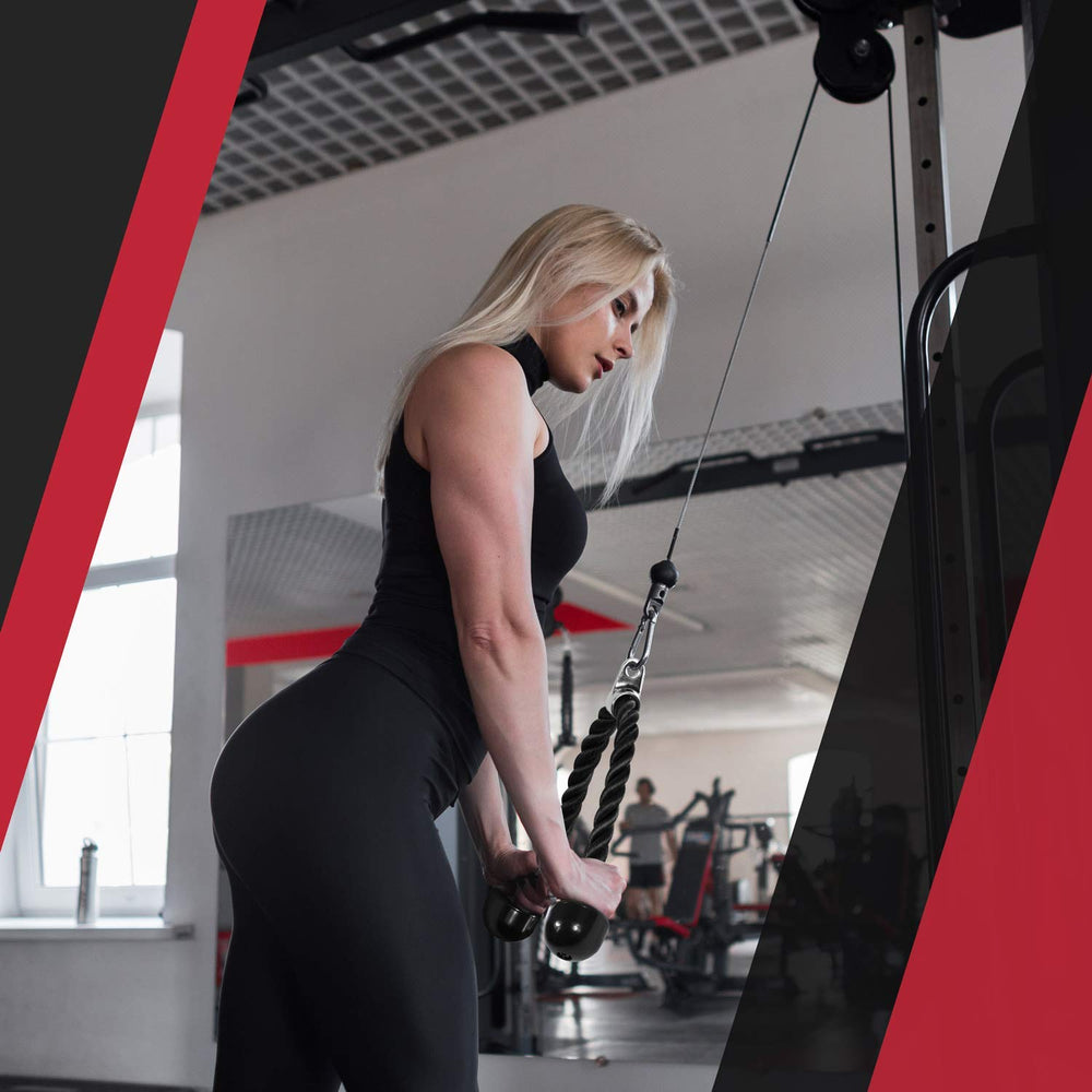 Yes4All cuerda triceps en uso en máquina de polea, versatilidad