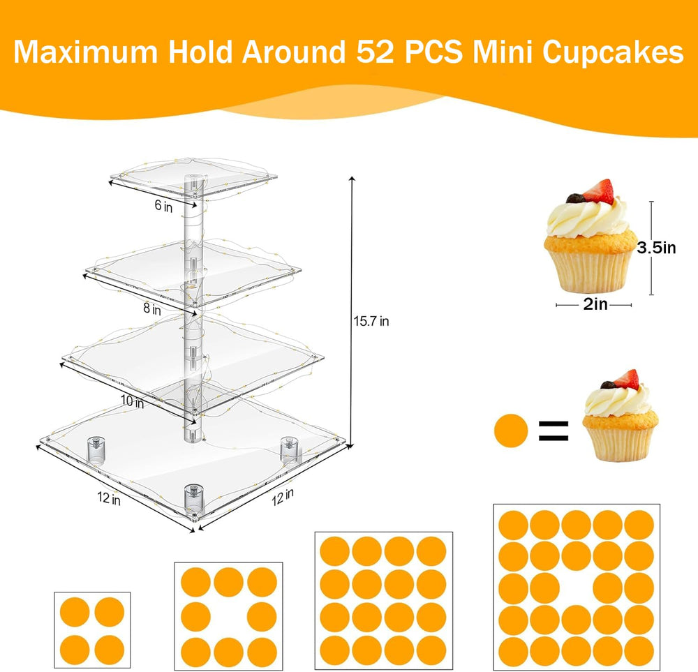 YestBuy torre en cuatro niveles con cupcakes bien distribuidos y ordenados