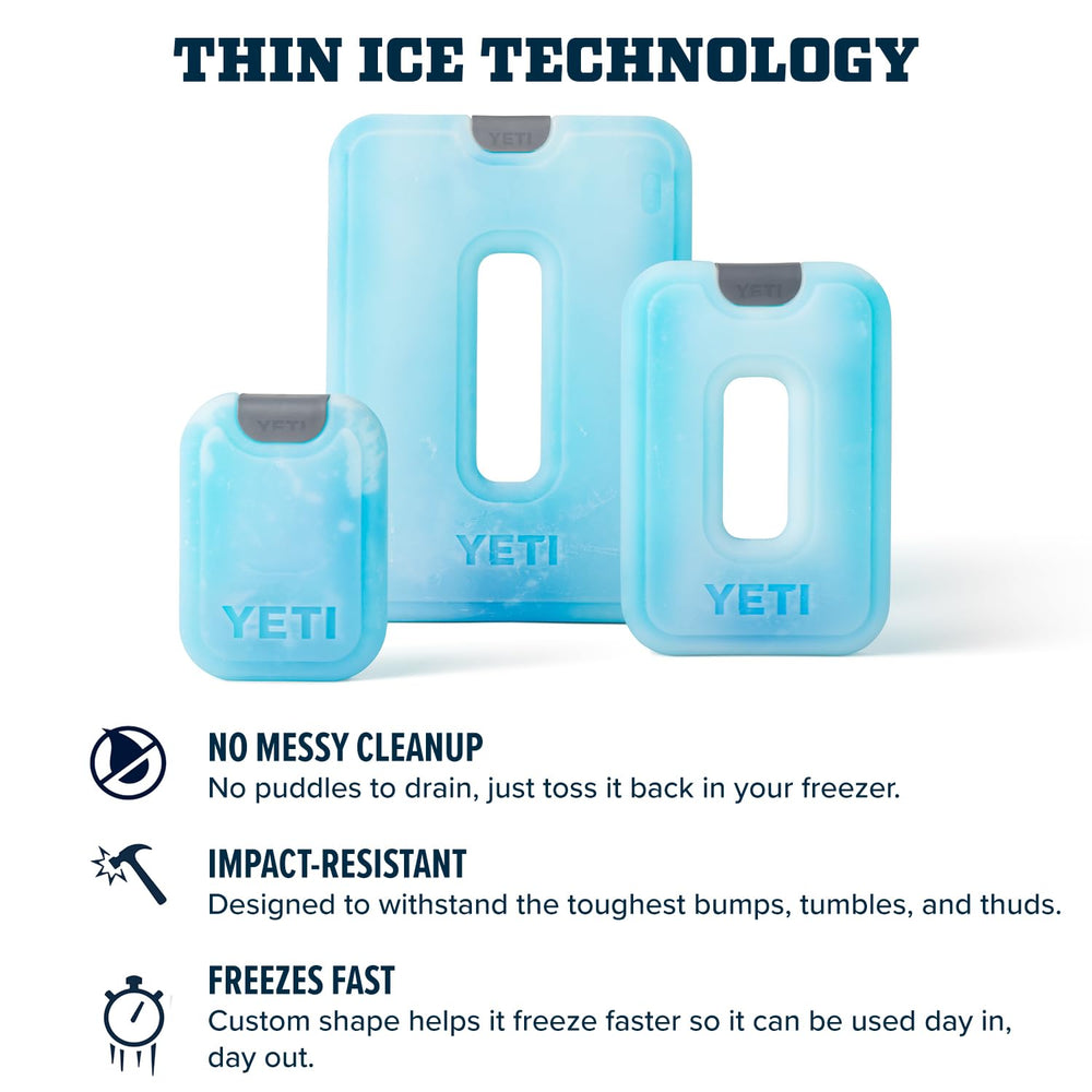 Comparación de tamaño YETI ICE Sheet junto a botella para indicar escala útil