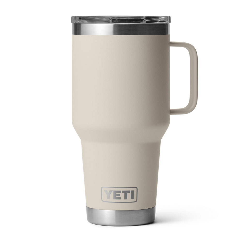 YETI Rambler vista frontal mostrando capacidad y acabado Cape Taupe para viajes