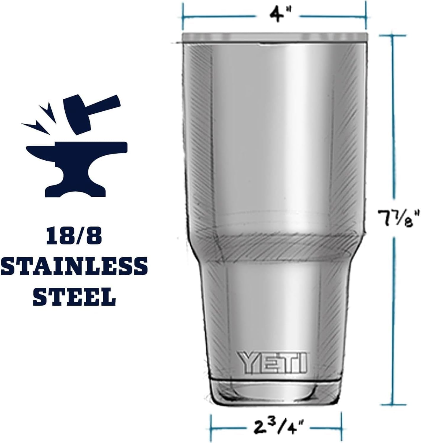 YETI Rambler detalle del recubrimiento Duracoat que resiste desgaste