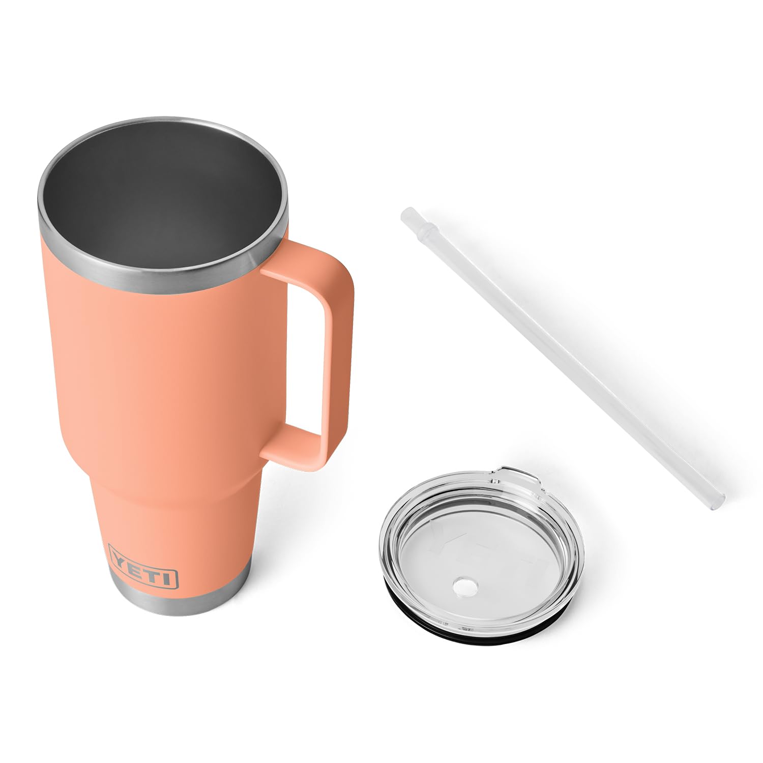 YETI Rambler colocado en portavasos de coche compatible y práctico