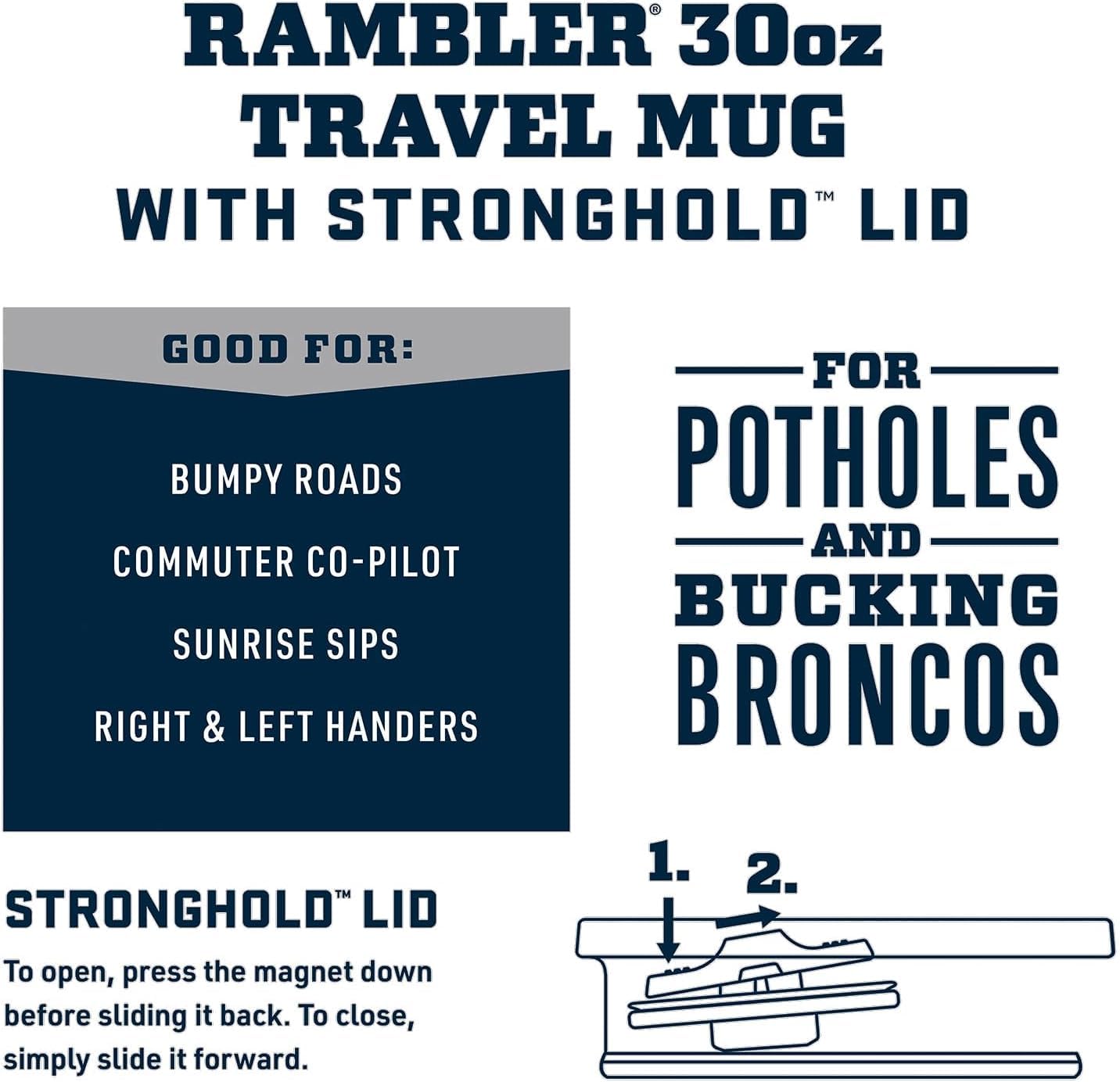YETI Rambler detalle acero 18/8 que garantiza resistencia y longevidad