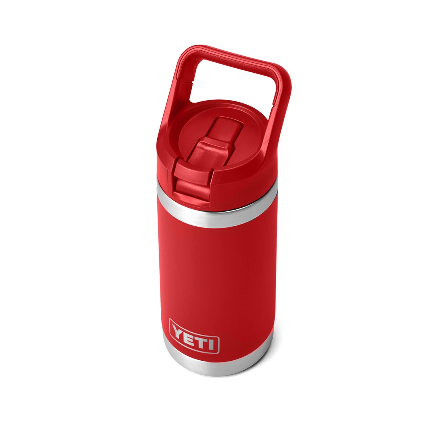 YETI Rambler Jr. textura Duracoat en Rescue Red que resiste el desgaste