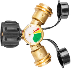 YEYETUO divisor frontal mostrando dos salidas y beneficio de compartir tanque