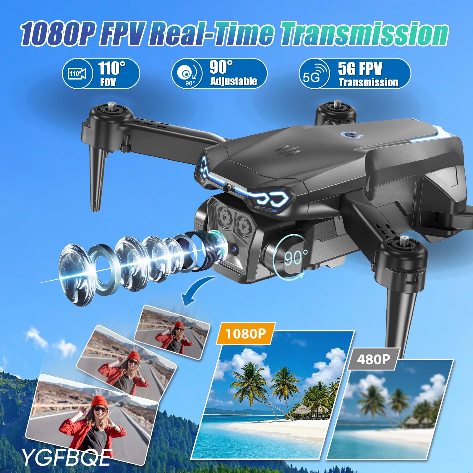 YGFBQE detalle de cámara 1080P ajustable para tomas claras
