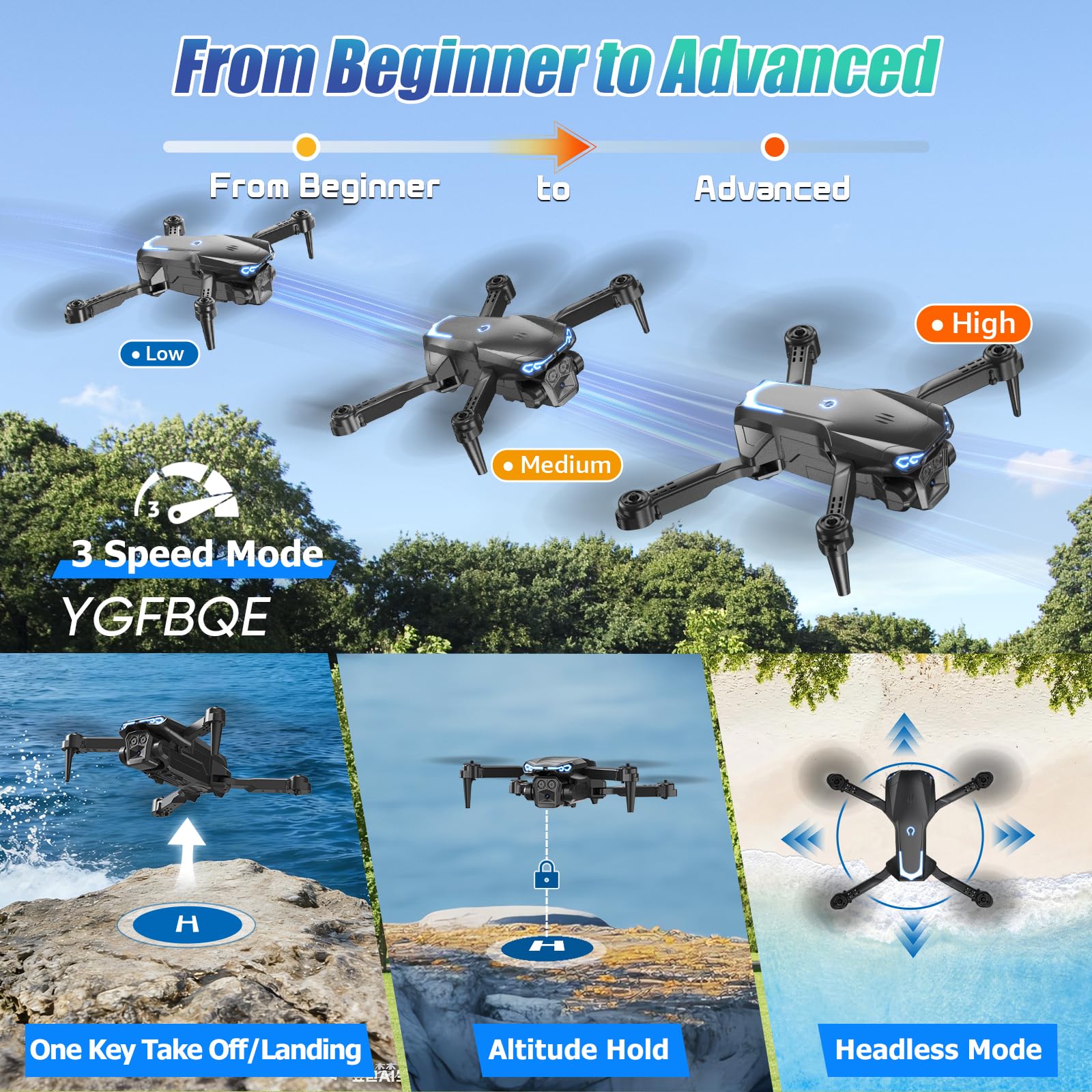YGFBQE dron realizando selfie por gesto para fotos sin manos