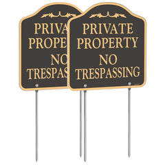 YHAIATTA front view of two signs showing clear private property message and quick deterrence