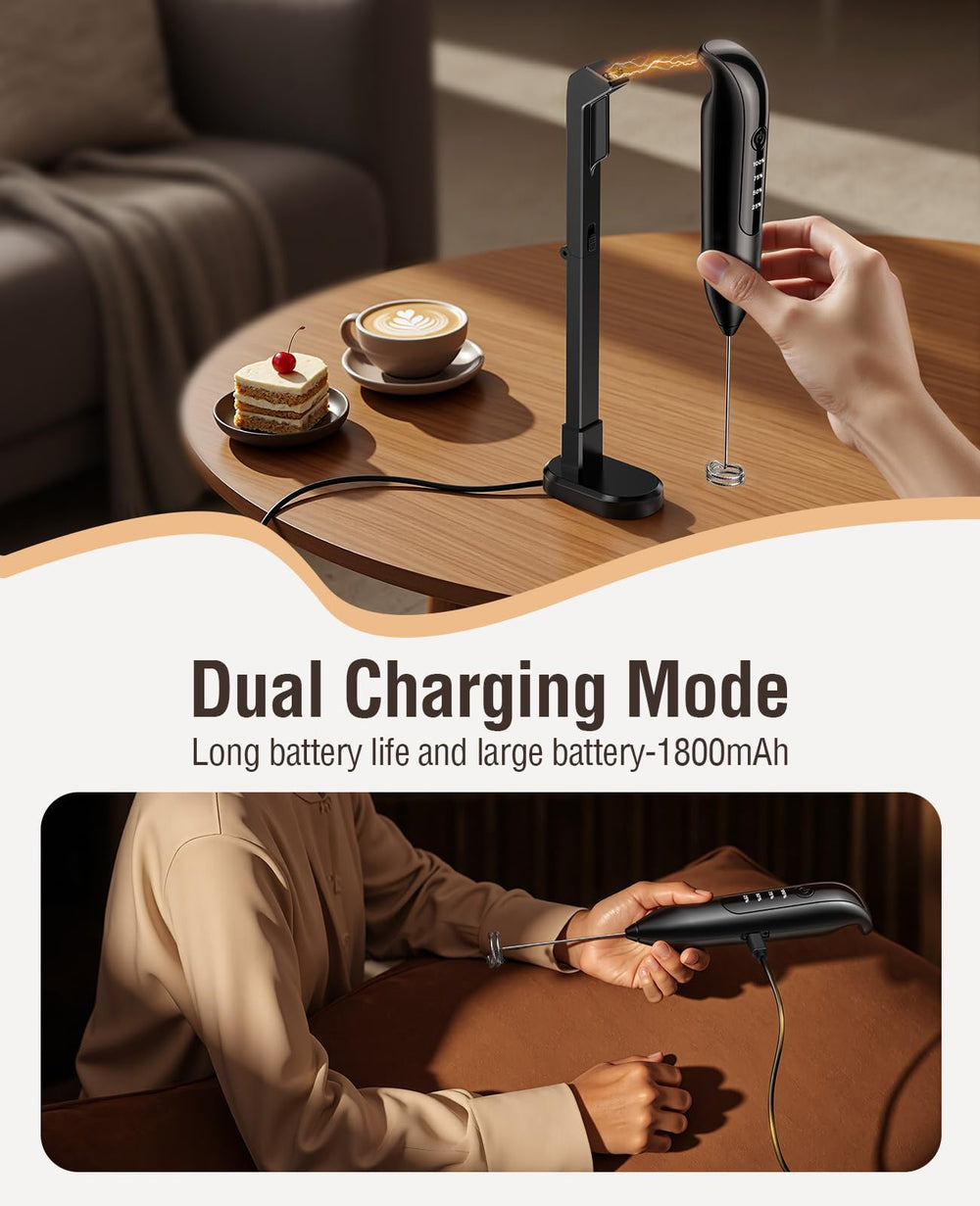 yidianideals espumador en acción creando espuma cremosa sobre café