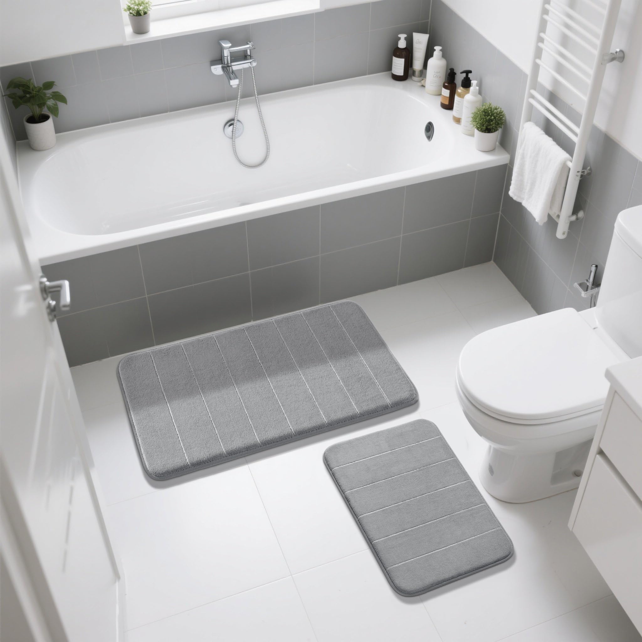 Yimobra ambiente de baño estilizado con las alfombras integradas en la decoración