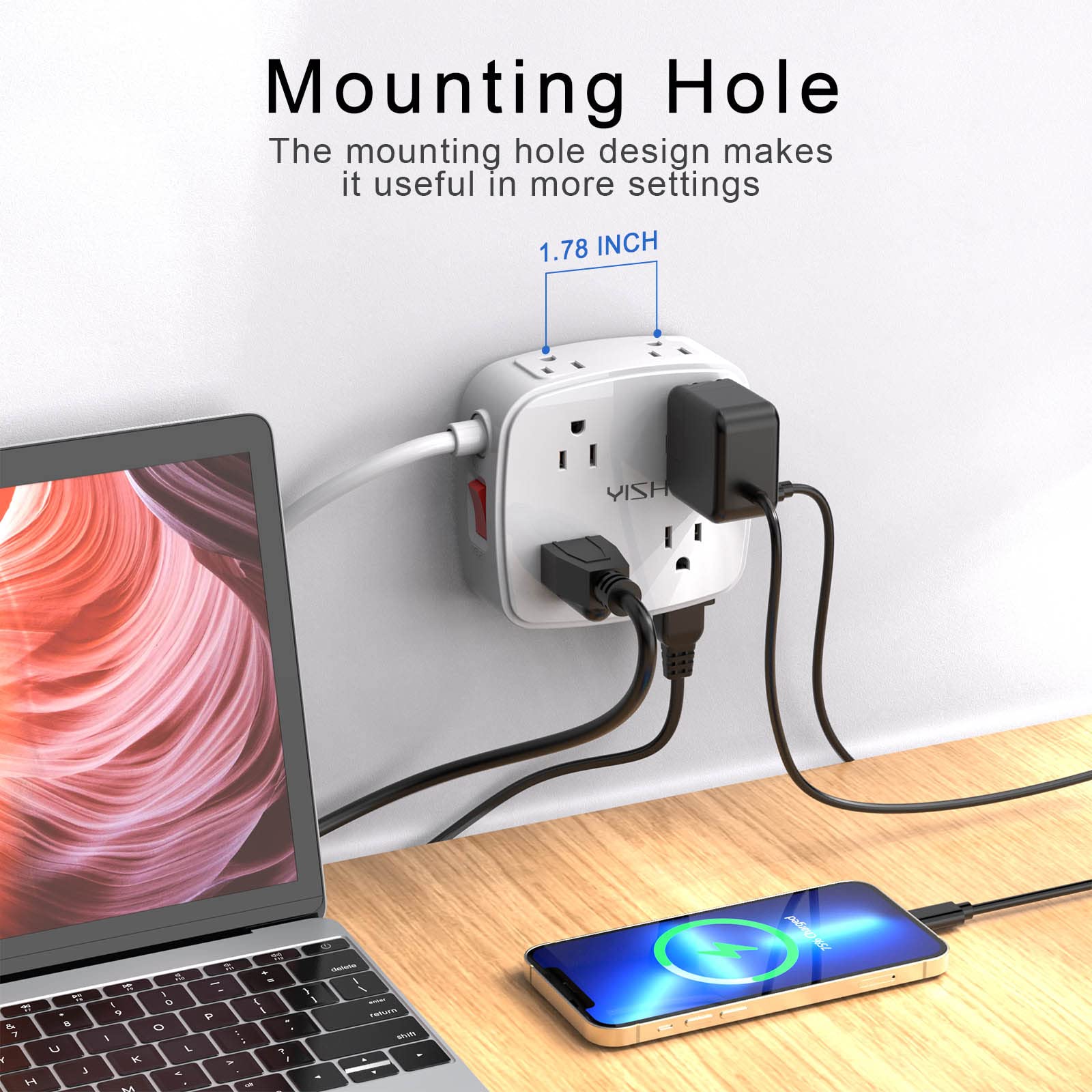 YISHU primeros planos de puertos USB-A y USB-C ofreciendo carga rápida segura