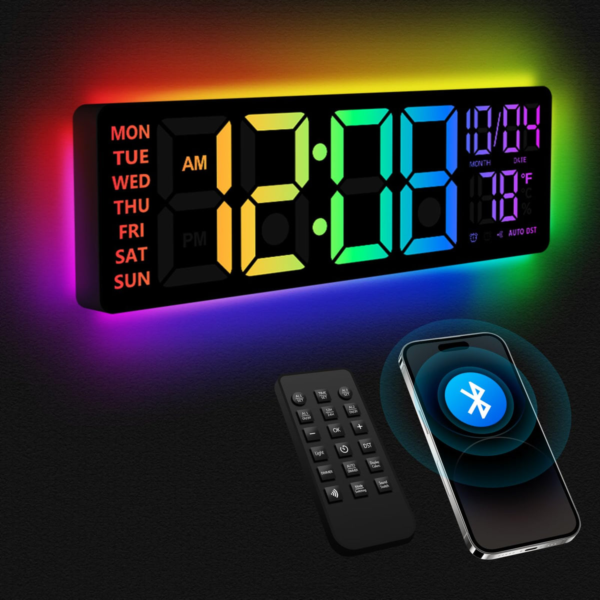 YISILE vista frontal del reloj LED 16 pulgadas, gran legibilidad