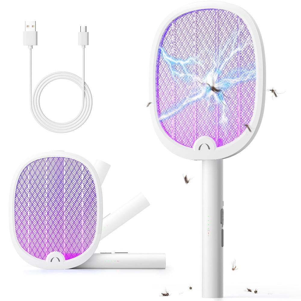 YISSVIC vista frontal de la raqueta blanca con manija ergonómica y diseño plegable
