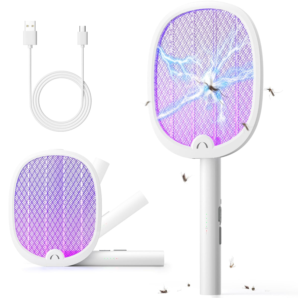 YISSVIC vista frontal de la raqueta blanca con manija ergonómica y diseño plegable