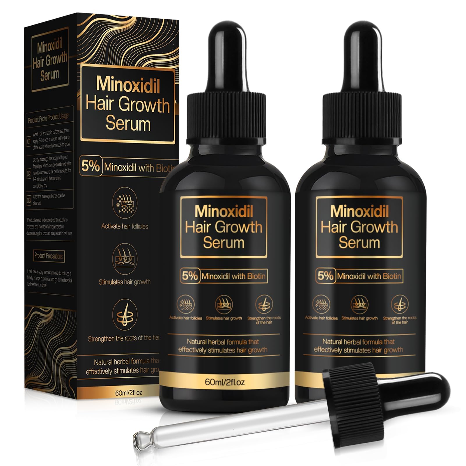 YKDILYHH frasco frontal mostrando fórmula minoxidil y biotina para fortalecimiento