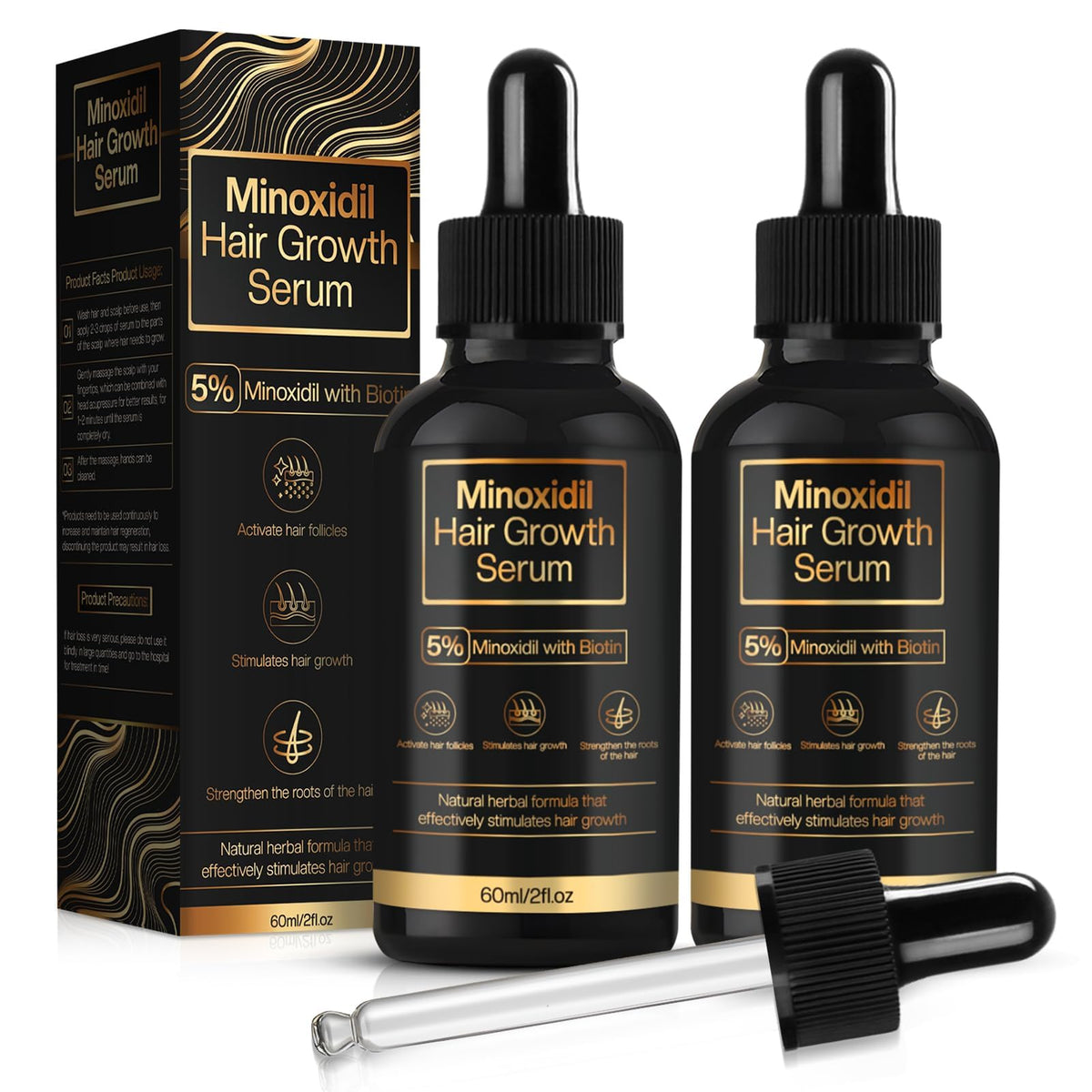 YKDILYHH frasco frontal mostrando fórmula minoxidil y biotina para fortalecimiento