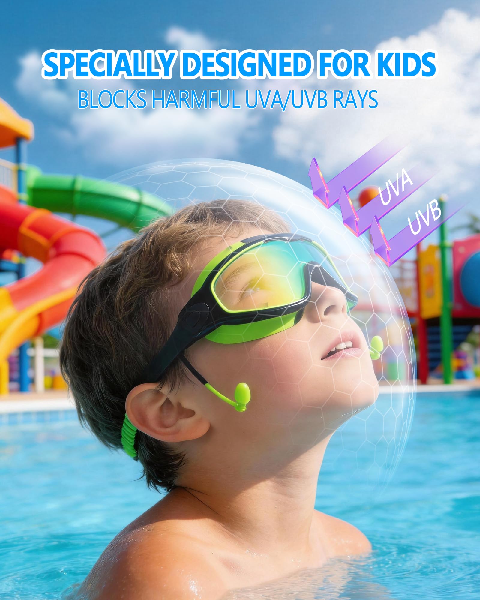 YLKJSWIM niño usando las gafas en piscina, ajuste estable y visión clara