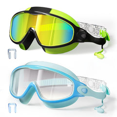 YLKJSWIM frontal del pack mostrando dos gafas y accesorios, protección completa