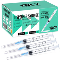 YNCY jeringa 3 ml frontal mostrando cuerpo transparente y graduaciones para precisión