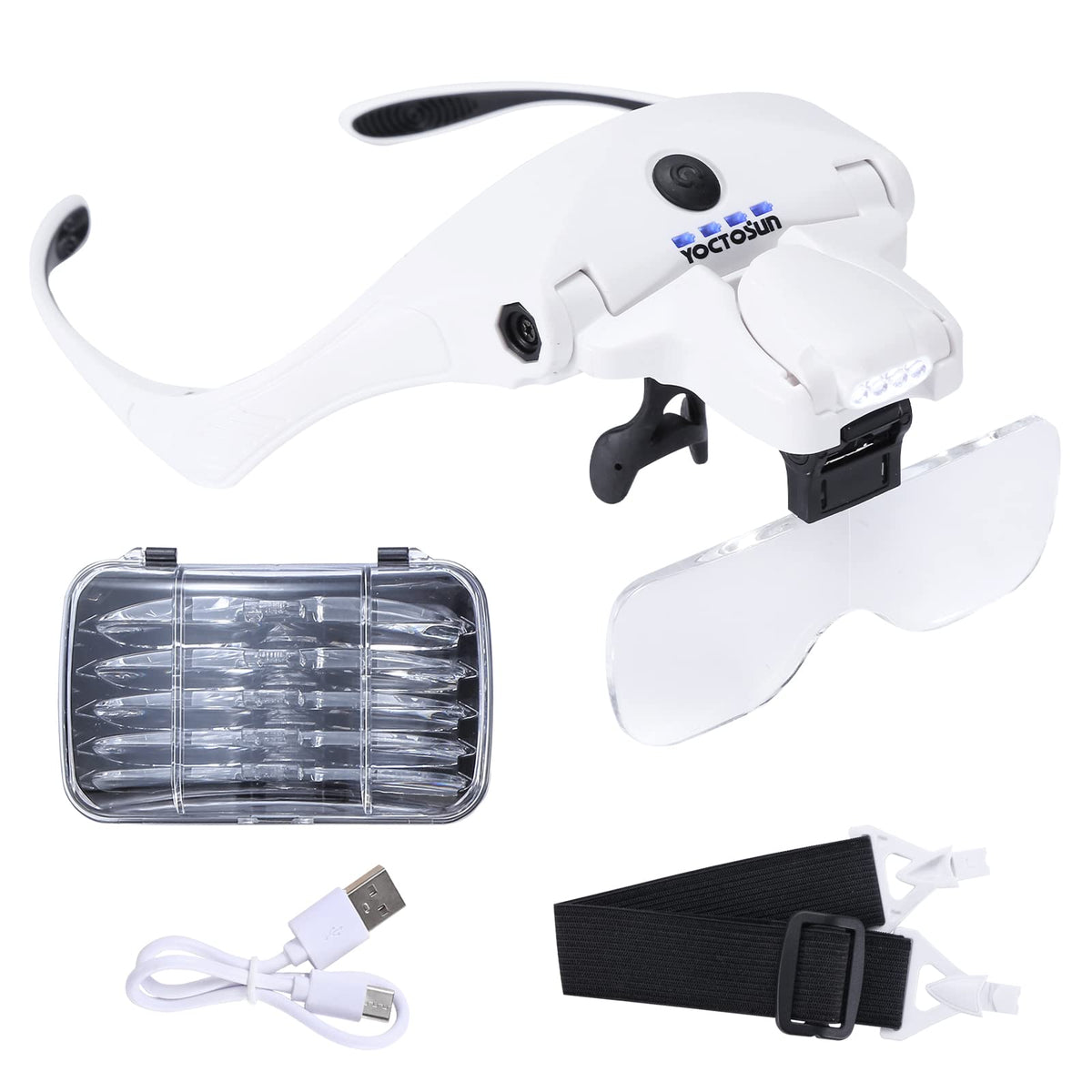 YOCTOSUN vista frontal del visor con lentes y luces para trabajo preciso
