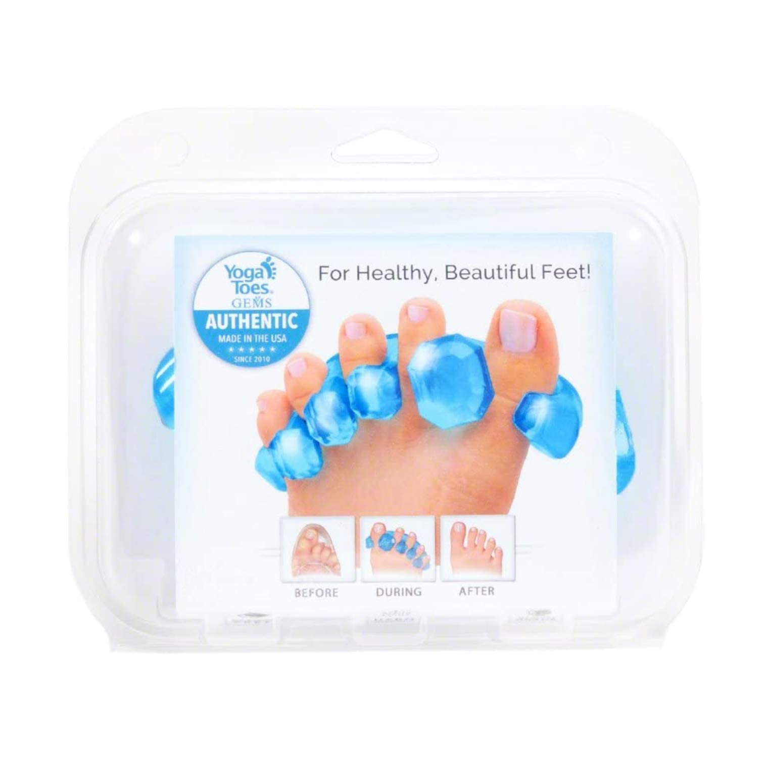 YogaToes GEMS par sobre fondo blanco resaltando color Sapphire Blue