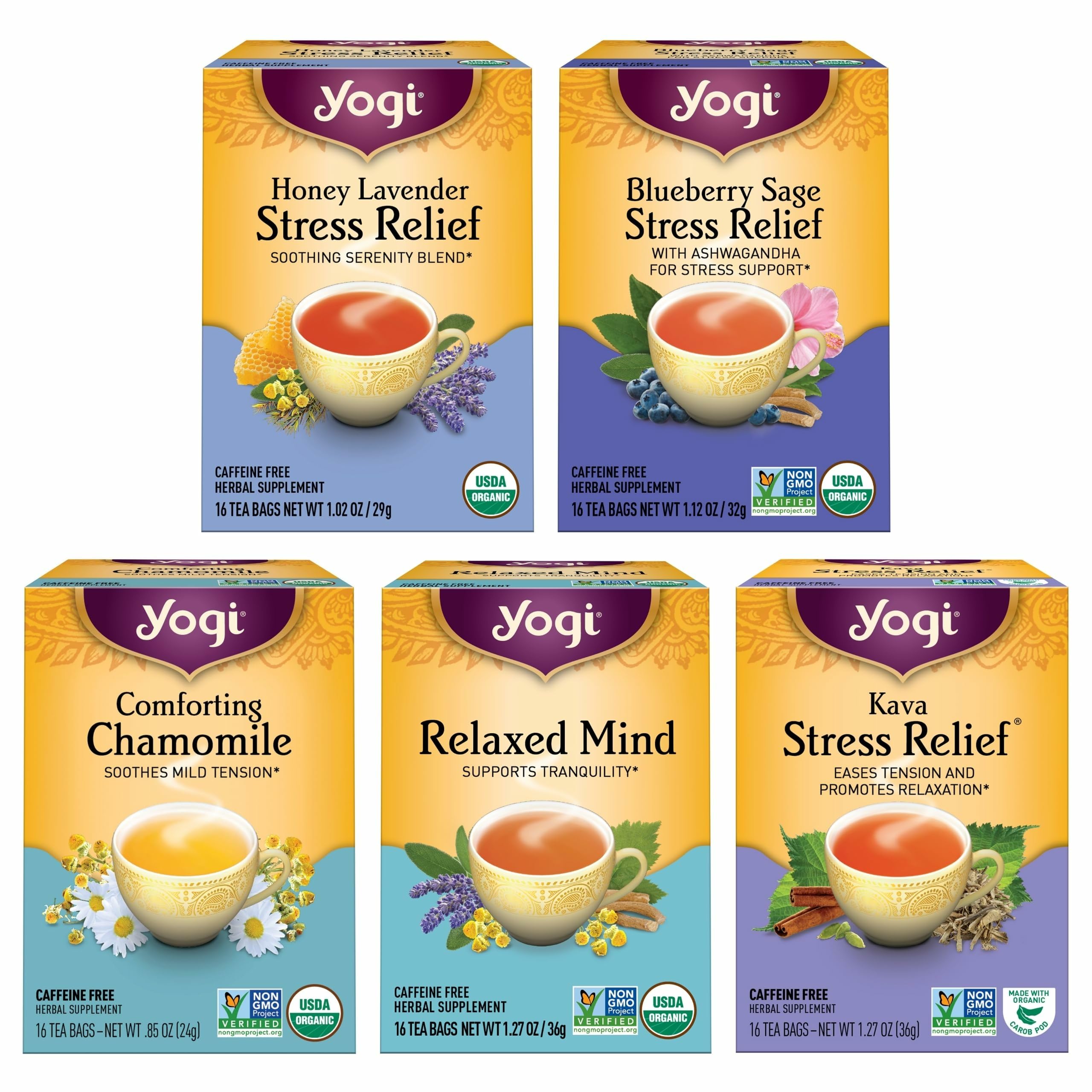 Yogi frontal del pack surtido mostrando la caja y variedad, transmite conveniencia