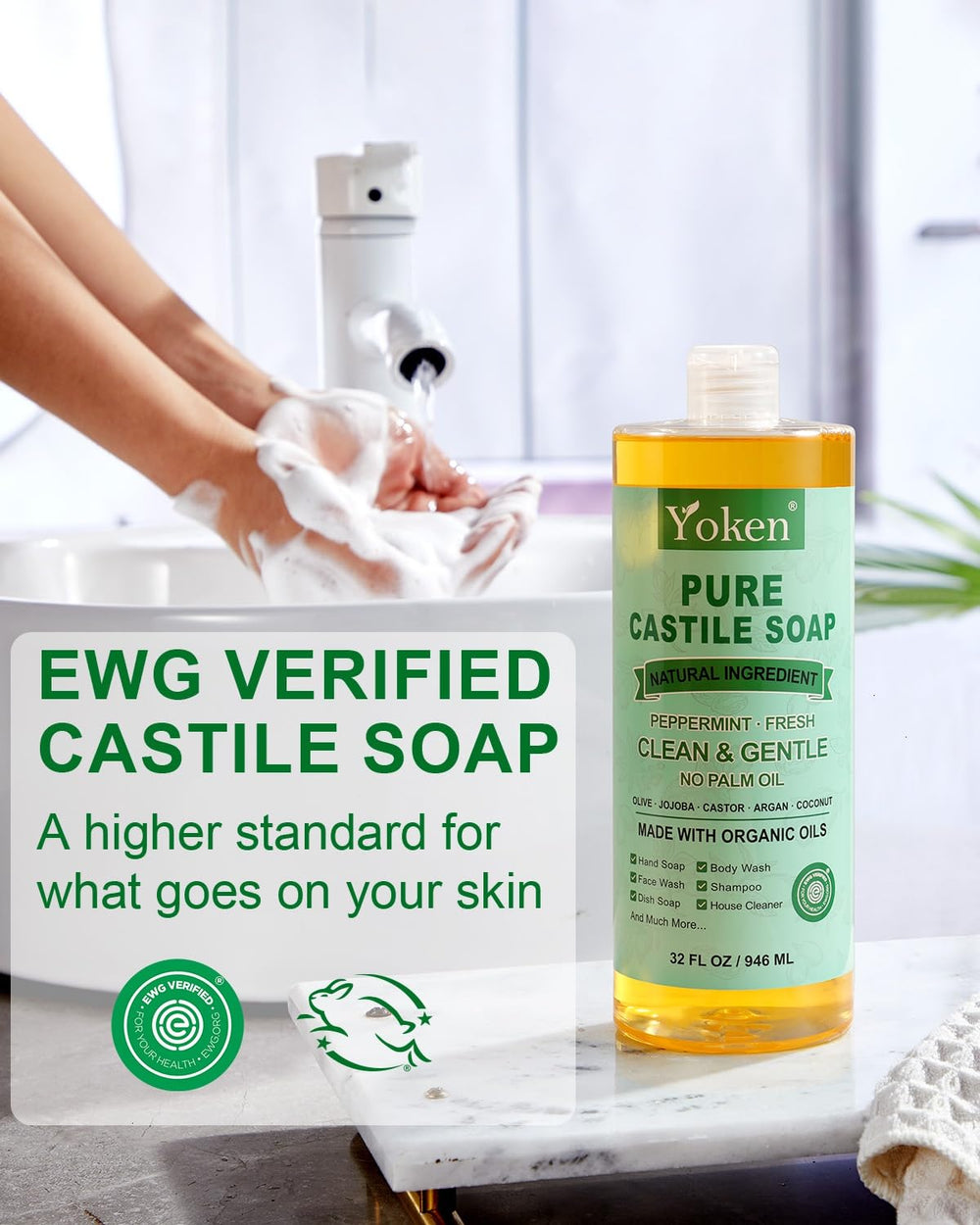 Yoken detalle de la etiqueta con certificación EWG y lista de ingredientes orgánicos