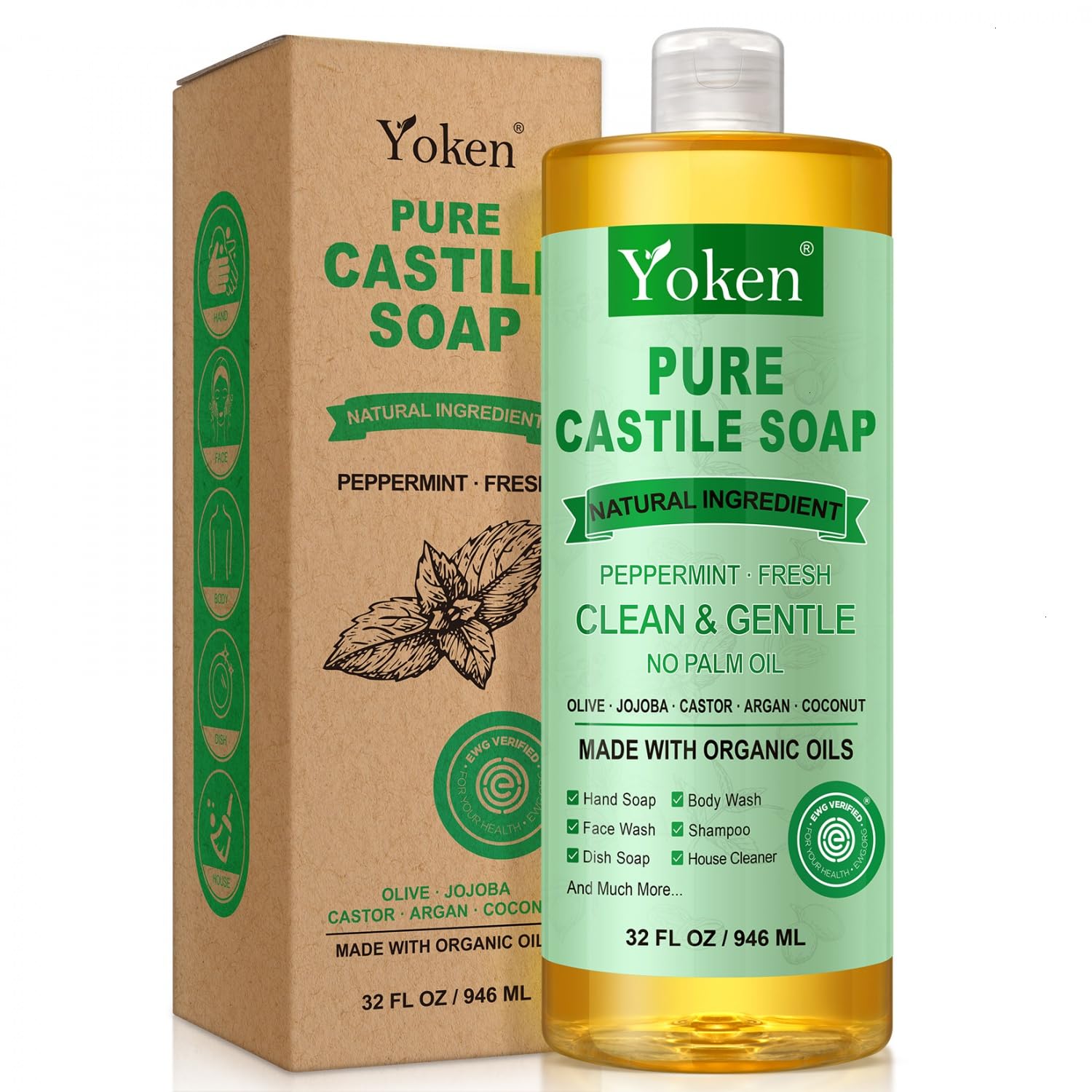 Yoken frente de la botella 32oz mostrando diseño y volumen para múltiples usos