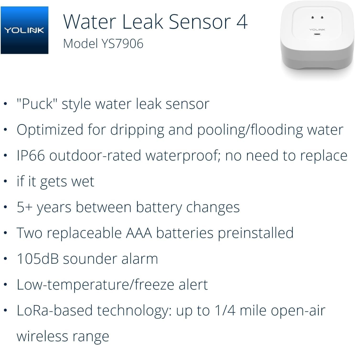 Seis sensores Leak Sensor 4 YoLink listos para instalación rápida