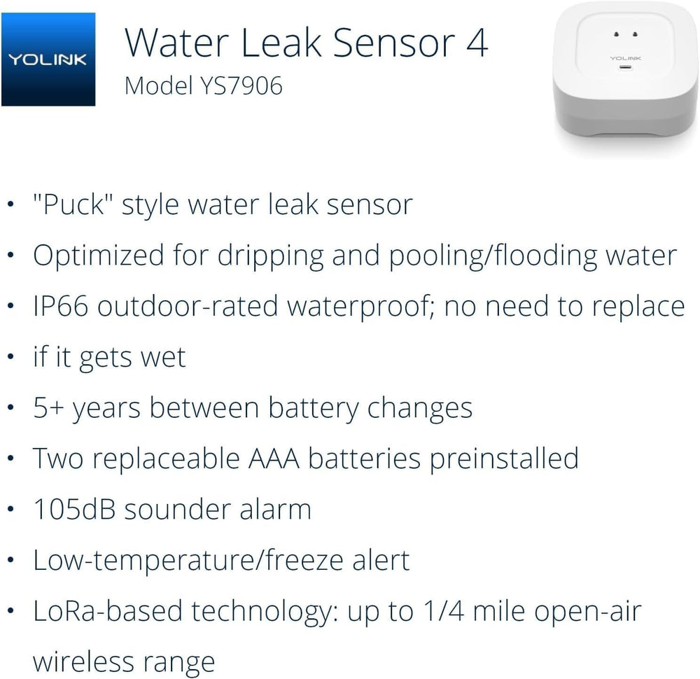 Seis sensores Leak Sensor 4 YoLink listos para instalación rápida