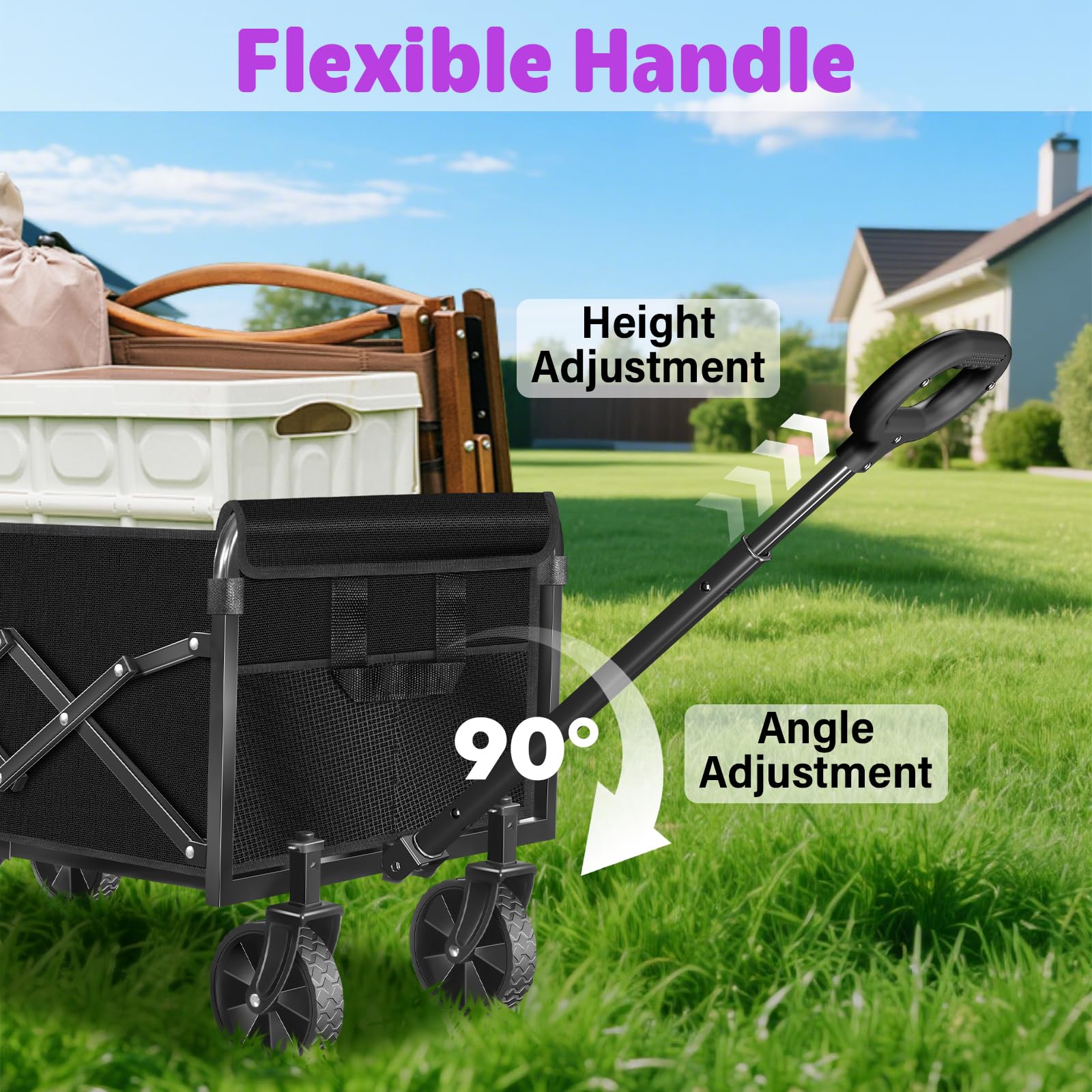 Yollber telescoping handle extended for ergonomic pulling by all heights